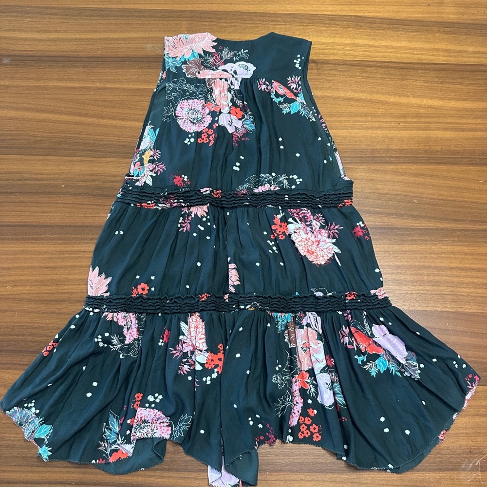 Free People Haze Black Floral Tunic Top XS Mini Dress Coverup Boho Country - Picture 8 of 11